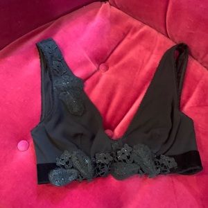 La Perla georgette beading velvet trim applications soft cup side ribbing, SM
